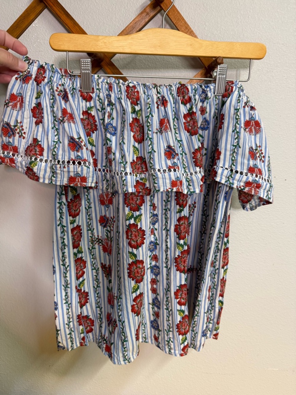 Miss Me Floral Striped Off Shoulder Top
